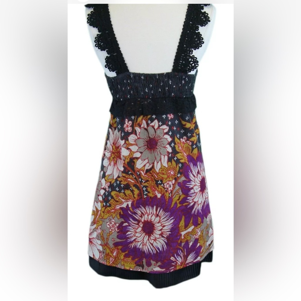 NWT! Free People Floral Black and Multicolor Mini Dress - Picture 3 of 5